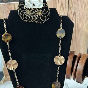 Women Fashion Gold enamel Necklace with Bangle Earring Jewelry Set